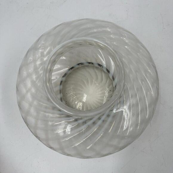 Antique Mt. Washington Opalescent White Swirl Optic Glass Vase Metal Band Base - Picture 5 of 7